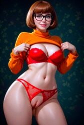 ai_generated bra breasts flashing looking_at_viewer panties pussy scooby-doo thighs velma_dinkley