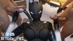 3d 3d_(artwork) alternate_version alternate_version_available armor armored armored_female balls big_balls big_breasts big_penis breasts cat_tail clothed clothed_female clothing completely_nude completely_nude_male double_handjob fingerless_gloves fortnite gloves handjob huge_cock huge_penis laying laying_down laying_on_back laying_on_table lynx_(fortnite) mask masked masked_female mostly_clothed mostly_clothed_female nude nude_male penis pubic_hair robotic_tail tob_art_ watermark