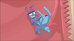 a_bug's_life animated ant_girl_(sun_bug) anthro blue_body breasts condom disney duo exoskeleton female flik_(a_bug's_life) hi_res makeup male male/female mascara pixar purple_body sexual_barrier_device snachsugar vaginal