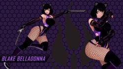 1girls black_hair black_hair_female blake_belladonna cat_ears fishnet_legwear gambol_shroud indrick_(artist) kunoichi ninja ninja_girl rwby solo_female taimanin_suit yellow_eyes