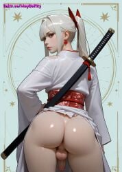 1boy ai_generated anus ass ass_focus balls femboy katara kimono otoko_no_ko penis trap yaoi