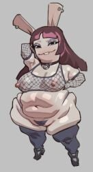 1girls anthro bbw big_belly black_eyeshadow brown_hair chubby chubby_female erect_nipples eyelashes fat female fishnet_armwear fishnet_topwear fishnets furry furry_female long_hair nipples_visible_through_clothing overweight overweight_female piercing rabbid rabbit rabbit_girl raving_rabbids smug solo stamina64 tagme thick_thighs thighhighs wide_hips