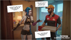ai_generated arcane arcane_jinx blue_hair caption caption_box captioned cartoon female jinx_(league_of_legends) petite petite_body petite_female sequence text text_box text_bubble words