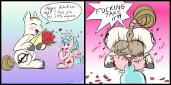 age_difference anus cozy_glow_(mlp) cub cute fan_character flower heart instant_loss_2koma love mating_press my_little_pony older_male ponut sex text text_bubble vaginal valentine's_day younger_female