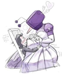 ambiguous_penetration deltarune gay implied_sex riding_penis sex_under_clothes small_dom_big_sub spamton_g_spamton tenna_(deltarune) undertale_(series) wedding_dress yaoi