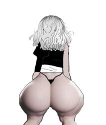 1girl big_butt big_butt_(female) big_thighs black_jacket black_thong colored edit edited emily_(resident_evil_9:_requiem) giant_ass grey_hair one_sleeve pale-skinned_female resident_evil resident_evil_9:_requiem short_hair shortstack thong white_dress