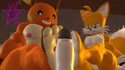 3d 3d_(artwork) anthro aroused big_feet big_penis bobtheoshawott canid canine duo erection feet foot_fetish foot_focus foot_play footjob fox generation_1_pokemon genitals hi_res male male/male mammal miles_prower mouse murid murine muscular muscular_arms muscular_male muscular_thighs nintendo nude_male oot_fetish penis pokemon pokemon_(species) raichu rodent sega sex small_feet smiley_face sonic_(series) sonic_the_hedgehog_(series)