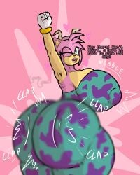 1girls 2d amy_rose antennae anthro arms_up ass_clapping big_ass big_breasts bodysuit clapping_cheeks clothed clothed_female cosplay costume dialogue english_text female female_focus female_only fist fists_clenched furry furry_female green_eyes guavagrunt headband heart hedgehog hedgehog_girl hedgehog_humanoid heroine huge_ass huge_breasts mina_ashido_(cosplay) my_hero_academia nipples_visible_through_clothing one_eye_closed pattern_clothing pink_body seducing sfx shaking_ass simple_background sonic_(series) speech superheroine superheroine_costume teasing text thick_thighs thighs twerk twerking wink winking_at_viewer writing