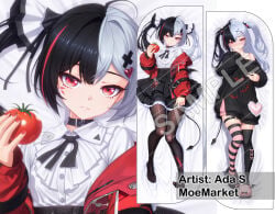 1girl black_hair black_pantyhose body_pillow body_pillow_design dakimakura dakimakura_design female female_only lacrimosa_(neverness_to_everness) long_hair looking_at_viewer multicolored_hair neverness_to_everness nte red_eyes red_jacket solo