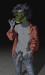 ai_generated alligator andrew_(fnaf) animal_mask cock curly_hair dick five_nights_at_freddy's flat_stomach ghost ghost_boy grey_skin penis pixai white_pupils