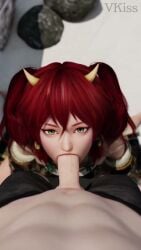1boy 1girls 3d 3d_animation animated blowjob cum_in_mouth cum_in_throat cum_inside dead_or_alive deepthroat duo fellatio female green_eyes horns kanna_(dead_or_alive) light-skinned_female light-skinned_male light_skin longer_than_one_minute looking_at_viewer male male/female oral oral_penetration oral_sex penis penis_in_mouth pov red_hair tagme unseen_male_face video vkiss