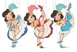 3girls can-can capcognito dancing doll doll_joints forced_exposure forced_to_dance marionette pinocchio puppet puppet_strings
