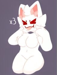 :3p cat_ears cat_tail eyes_closed floating_head hands_on_face no_bra no_panties oni_chuu owocat tounge_out white_body