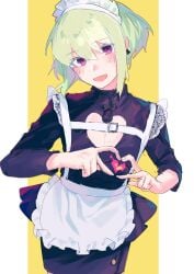 1femboy androgynous blush blushing blushing_at_viewer bob_cut boob_window chest_window crossdressing femboy femboy_only feminine_faced_male feminine_male heart_cutout lio_fotia looking_at_viewer maid maid_apron maid_headdress maid_uniform male_maid petite petite_body petite_male promare questionable short_hair short_male skirt slim slim_male slim_waist smiling_at_viewer solo suggestive thin_waist twink