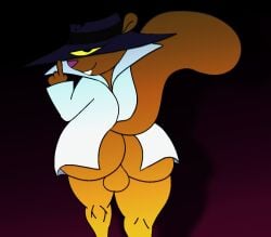 alexis_wasilla anthro backsack backwards_clothing balls big_tail brown_body buckteeth butt butt_focus clothed clothing coat digital_media_(artwork) facing_away_from_viewer fedora firealpaca_(artwork) genitals half_naked hanna-barbera hat headgear headwear jacket looking_at_viewer looking_back looking_back_at_viewer male mammal paint.net_(artwork) rodent sciurid secret_squirrel secret_squirrel_show shadow side_view solo tail teeth topwear tree_squirrel trenchcoat white_clothing
