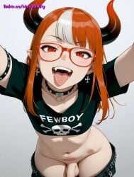 1boy ai_generated balls demon femboy goth goth_boy hips otoko_no_ko pants pants_down penis trap vampire yaoi