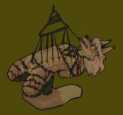 absurd_res animal_genitalia animal_penis anthro balls bdsm blood blush bodily_fluids bondage bound canid canine canine_genitalia chastity_cage chastity_device cock_and_ball_torture digital_media_(artwork) genital_torture genitals gynomorph hi_res intersex mammal nipples nude open_mouth openfracturesday penis piercing restraints sheath simple_background solo submissive suspension
