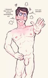 1boy 1male blushing blushing_male blushing_profusely demanding demanding_male digital_drawing_(artwork) digital_media_(artwork) english english_text exposure formal gentleman glasses hating_it male male_only mr_shrink naked nude nudity original original_character partially_colored pince-nez professional psychiatrist puritan reluctant resisting scowling scowling_at_viewer solo stop_gesture stupid stupid_male sweating the_shrink uncircumcised weak_resistance white_skin