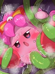 2025 3:4 accessory badwingm black_background blush blushing_profusely bodily_fluids bow_ribbon clitoris digital_drawing_(artwork) digital_media_(artwork) female front_view genital_fluids genitals hair hair_accessory hair_bow hair_ribbon half-closed_eyes heart_pupils heart_symbol hi_res kirby kirby_(series) monotone_body monotone_hair narrowed_eyes nintendo open_mouth penetration pink_body pink_hair restrained restrained_arms restrained_by_tentacles restrained_legs ribbons sex shaded shaking short_hair simple_background soft_shading solo straight_hair suspended_via_tentacles suspension sweat tentacle_in_vagina tentacle_penetration tentacle_sex tentacles tentacles_around_arms tentacles_around_legs thrust_lines thrusting tongue_showing tremble_lines trembling vaginal vaginal_fluid_splatter vaginal_fluids vaginal_penetration vulva waddling_head