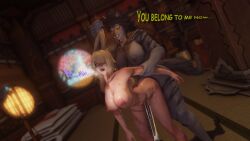 3d bite_mark bite_mark_on_breast brashote bunny_ears cum doggy_style final_fantasy_xiv furry futa_on_female futanari gpose_(ffxiv) pulling scar