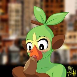 1boy 1girls anthro anthrofied cum female furry green_fur grookey hands-free imminent_oral interspecies male male_pov monkey nude pokémon_(species) pokemon pokemon_ss pov straight tail tail_grab tailjob text watermark