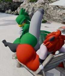 3d 3d_(artwork) 4_toes accipitrid accipitriform aircraft airplane anthro avian balls barely_visible_balls barely_visible_genitalia beach beach_chair beach_umbrella big_butt big_penis bird bodily_fluids bottomless bottomless_male butt canid canine clothed clothing curling_toes digital_media_(artwork) duo excessive_genital_fluids excessive_precum feet fingerless_(marking) fox genital_fluids genitals hi_res hot_dogging huge_butt huge_penis hyper hyper_genitalia hyper_penis jet jet_the_hawk kirby_animatez leaking_precum looking_back male male/male mammal parasol penis precum sea sega sex sonic_(series) sonic_riders sonic_the_hedgehog_(series) sweater thick_thighs toeless_(marking) toes topwear vehicle water