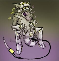 anthro cowgirl_position cum cum_in_pussy cum_inside furry_murder_drone growling knot murder_drones n_(murder_drones) purple_eyes sansesdusty uzi_(murder_drones) wolf wolf_boy wolf_girl yellow_eyes