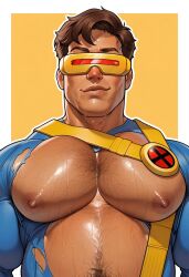ai_generated athletic athletic_male bara cyclops_(x-men) daddy exposed_breasts exposed_torso gay gylesloh huge_pectorals male male_only male_thong marvel marvel_rivals moobs muscular muscular_male pecs pectorals ripped_clothing ripped_costume scott_summers simple_background superhero x-men yaoi