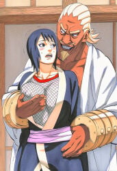 1boy 1girls ai_generated before_sex breast_grab breasts clothing completely_nude curvaceous dark-skinned_male dark_skin groping groping_breasts height_difference interracial kimono larger_male light-skinned_female light_skin manga_style masashi_kishimoto_style medium_breasts naruto_(series) naruto_shippuden nipples raikage shizune size_difference smaller_female upper_body voluptuous