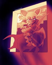 anthro bat bat_wings big_breasts blood_on_face cameltoe cape menouto mobian_(species) mobian_bat nipple_stickers rouge_the_bat solo solo_female sonic_(series) sonic_the_hedgehog_(series) thick_thighs tights vampire vampire_girl video_game_character