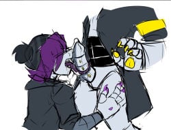 beanie blowjob cum cum_in_mouth long_tongue mak_aholic murder_drones n_(murder_drones) paws purple_hair uzi_(murder_drones)