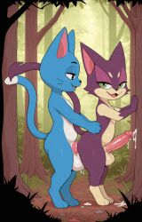 3_fingers 3_toes 4_fingers absurd_res ai_generated anal anal_penetration animal_genitalia anthro anthro_on_anthro anthro_penetrated anthro_penetrating anthro_penetrating_anthro balls belly big_balls big_penis biped black_eyes blue_body blue_fur bodily_fluids crossover cum cum_on_balls cum_on_body cum_on_ground cum_on_penis cum_on_tree duo exceed eyebrows fairy_tail fangs feet felid feline fingers forest fur generation_5_pokemon genital_fluids genitals green_eyes half-closed_eyes hand_on_hip hand_on_tree happy_(fairy_tail) hi_res holding_partner huge_balls huge_penis long_ears long_tail looking_at_another looking_at_partner looking_at_viewer male male/male male_penetrated male_penetrating male_penetrating_male mammal narrowed_eyes nintendo open_mouth open_smile paws penetration penile penile_penetration penile_spines penis penis_in_ass plant pointed_tail pokemon pokemon_(species) purple_body purple_fur purrloin sex sheath smile smiling_at_partner smiling_at_viewer snout sweat tail tan_belly tan_body tan_fur teeth toes tree whiskers white_belly white_body white_fur yiff_ai_(director)