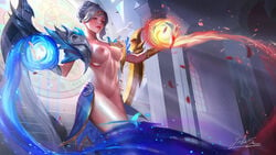 breasts brown_eyes lunox_(mobile_legends) mobile_legends mobile_legends:_bang_bang nipples partially_clothed white_hair yabasu