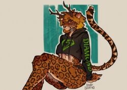 1girls animal_ears animal_nose antlers artist_self-insert bare_legs black_panties blonde_hair breasts brown_eyes cat_ears catgirl crop_top cropped_hoodie curly_hair deoxy_diamond feet_out_of_frame feline feline_humanoid female fur fursona invisible_chair leopard_ears leopard_girl looking_at_viewer medium_breasts no_pants panties short_hair sitting solo tail thick_thighs underboob