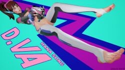 d.va d.va_(overwatch_2_suit) dynamic_angle dynamic_pose feet feet_focus female female_only gun overwatch overwatch_2 tits_out