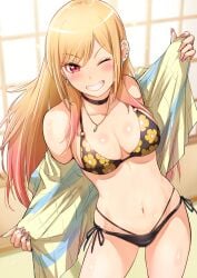 1girls artist_request breasts breasts_out cleavage curvaceous curvy curvy_figure fit fit_female kitagawa_marin medium_breasts pinup sono_bisque_doll_wa_koi_wo_suru tits tits_out wink winking_at_viewer