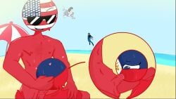beach beach_background beach_umbrella blowjob blowjob_face conquest_(invincible) countryhumans countryhumans_girl mark_grayson meme philippines_(countryhumans) pov_blowjob red_body red_skin relaxed relaxing shades united_states_of_america_(countryhumans)