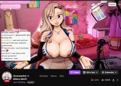 1girls bedroom big_breasts big_nipples blonde_hair boobs breasts breasts_bigger_than_head edens_zero english_text livestream nipple_bulge nipple_slip nipples nipples_visible_through_clothing pink_nipples purple_eyes rebecca_bluegarden reference_image room setup sitted solo stream_chat streamer streaming tagme tagme_(character) tits twitch twitter