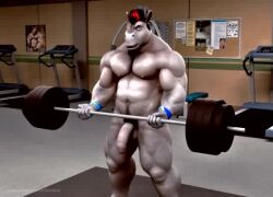 balls beefy biceps braford breathing chuck_(braford) exercise grey_skin gym lifting male_focus male_only muscle musclegut muscular muscular_body penis public_nudity rhino swinging_penis tagme triceps video working_out