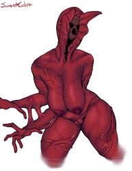 1girls 2024 areolae big_breasts breasts female front_view hi_res horror humanoid monster monster_girl red_body red_skin scp-610 scp_foundation skull solo sunsetcobra tagme thick_thighs thighs veins