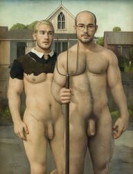 astra_zero body_hair circumcised classical_painting couple daddy farmer hairy_male male_only muscular_male naked pitchfork proud_of_his_cock smooth_skinned_male standing