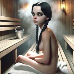 ai_generated goth goth_girl sauna tagme the_addams_family wednesday_(netflix) wednesday_addams