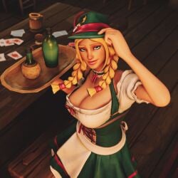 3d 3d_(artwork) big_breasts blonde_hair braided_hair braided_twintails cleavage dirndl down_blouse fortnite heidi_(fortnite) looking_at_viewer twintails_(hairstyle)