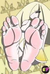 big_ass big_breasts big_feet electroprim feet feet_focus female foot_fetish game_freak girl lusamine_(pokemon) milf nintendo pokemon