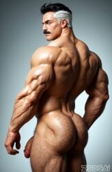 1boy abs ai_generated ass ass_focus back back_muscles bara big_ass big_muscles big_pecs big_penis black_hair daddy dilf erection gay hair hairy hairy_ass hairy_male human hunk invincible leg_hair male male_only moustache muscular muscular_human muscular_male nolan_grayson nude omni-man penis pubic_hair signature solo viltrumite white_hair zodoai