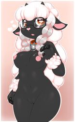 1girls 2019 4_fingers anthro anthrofied areolae ass bell bell_collar belly big_eyes bovid breasts camychan caprine collar dark_skin eyewear female female_only fur furry furry_only glasses hi_res horizontal_pupils looking_at_viewer mammal navel nintendo nipples nude open_mouth orange_eyes pink_background pink_nose pokémon_(species) pokemon pokemon_(species) pokemon_ss pokemorph pussy sheep solo thick_thighs video_games white_border white_fur white_hair wide_hips wooloo