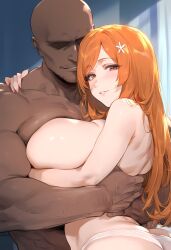 1boy 1girls ai_generated ass bald bangs bare_shoulders bleach bleach:_the_thousand-year_blood_war blush breast_press breasts brown_eyes clothing completely_nude curvaceous curvaceous_female curvaceous_figure curvy curvy_figure dark-skinned_male dark_skin female female_focus groping hair_ornament hairpin hug huge_breasts inoue_orihime interracial large_breasts long_hair looking_at_viewer male manly muscle nakatori nipples nude orange_eyes orange_hair pantsu parted_lips penis sex sideboob smile straight thick_thighs thighs topless underwear voluptuous voluptuous_female white_panties