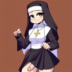 1futa ai_generated aifutalover christianity futa_focus futanari gynomorph intersex lifting_skirt nun nun_futa nun_hat nun_outfit religion religious religious_clothing self_upload skirt small_penis solo_futa