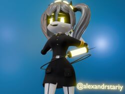 1girls alexandrstariy clothed cute drone glitch_productions gray_hair j_(murder_drones) murder_drones robot robot_girl standing white_body yellow_eyes