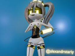 1girls alexandrstariy cute drone glitch_productions gray_hair j_(murder_drones) murder_drones pussy robot robot_girl standing vagina white_body yellow_eyes